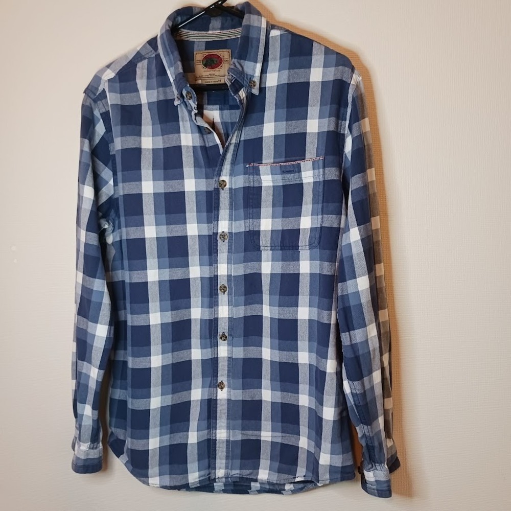Boston Trader Vintage Soft Cotton Flannel Shirt Blue White Medium